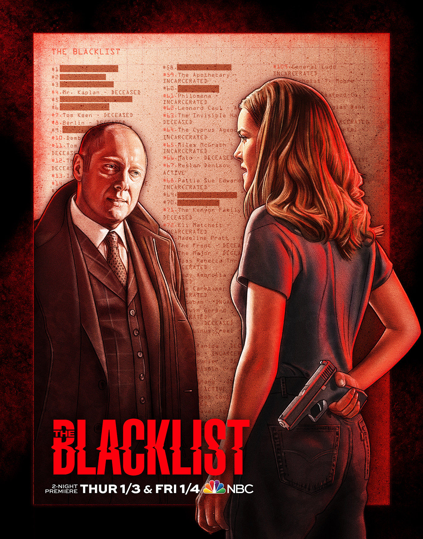 The Blacklist Season 6 Poster - Elizabeth and Reddington by Kyle Lambert